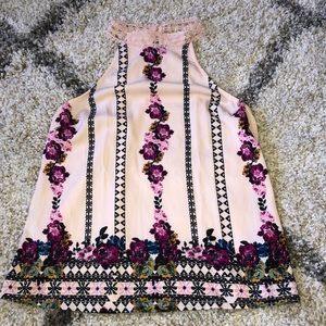 Pink Floral Mock Neck Tank